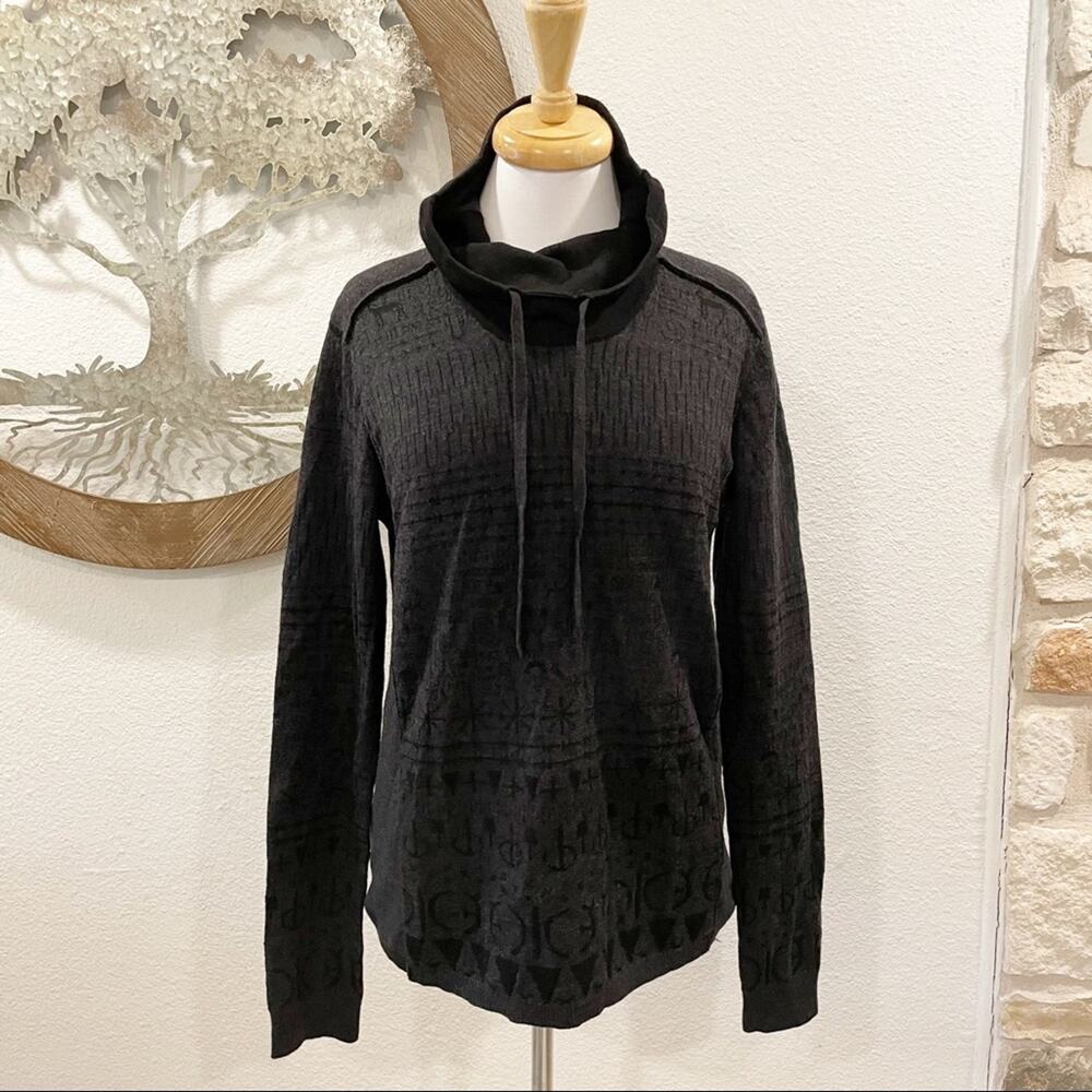 EDUN Wool Funnel Neck Sweater Patterned Dark Gray Black Small